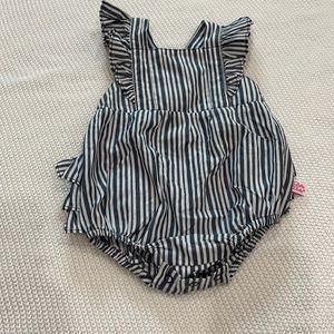 Ruffle Butts Navy Stripe Cross-Back Ruffle Romper 0-3 months